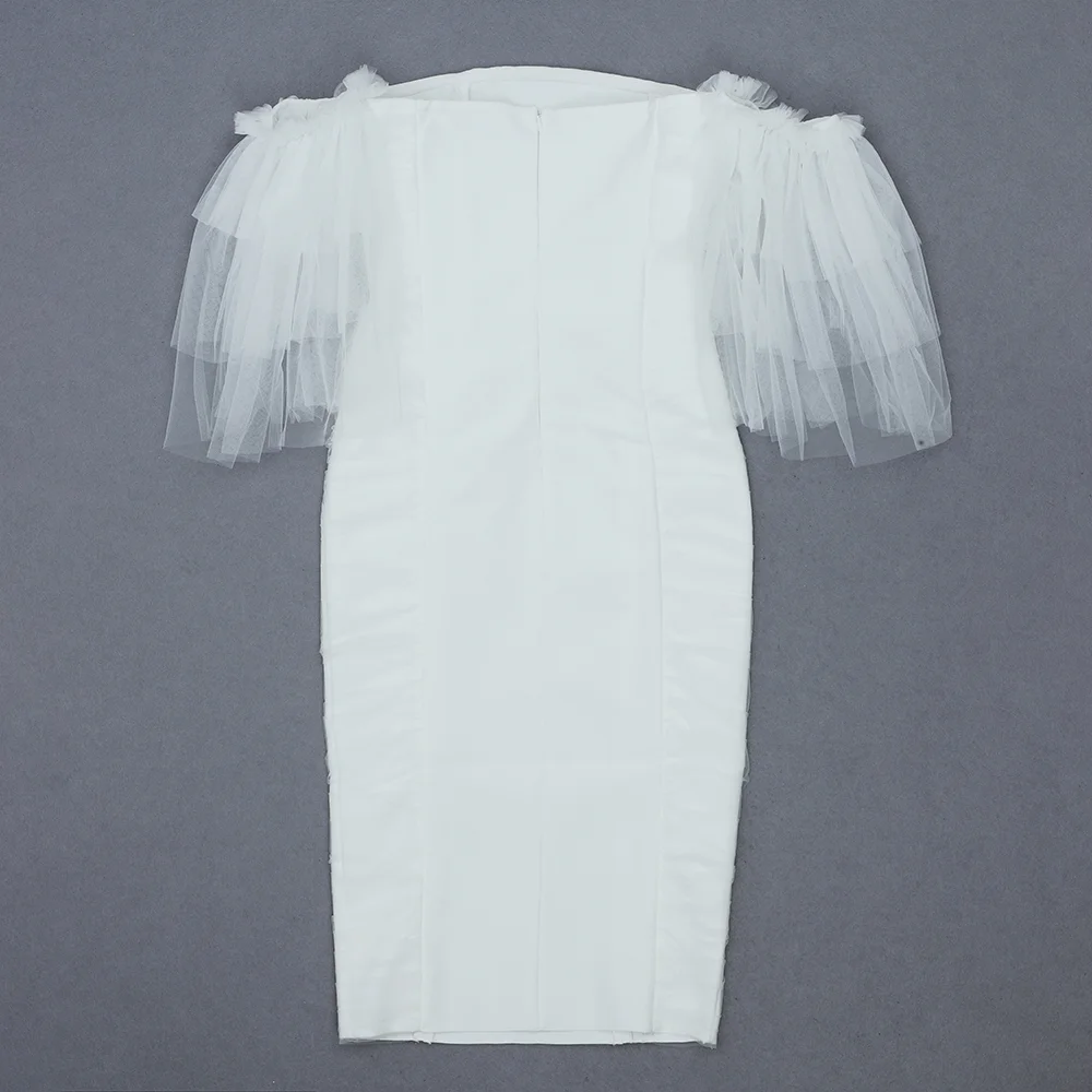 Женское облегающее платье с открытыми плечами белое Сетчатое вечернее лето 2020 |