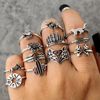 docona 12pcs gothic elephant fox cactus finger knuckle rings set for women tree leaf geometric arrow rings jewelry anillos 4676