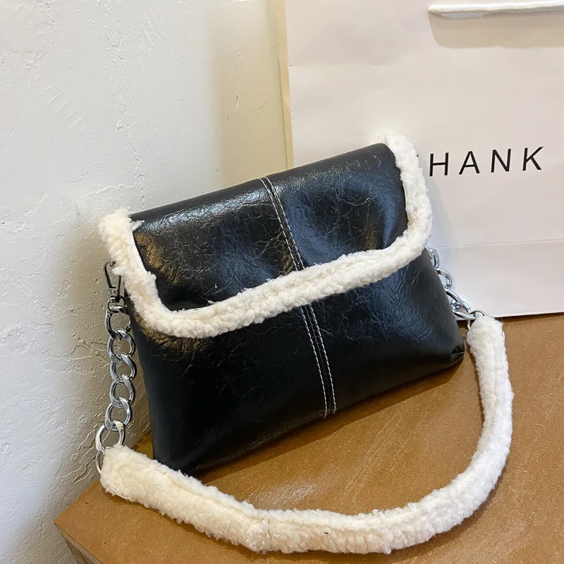 

Women's Fashion Lamb Fur Soft Leather Single Shoulder Bag Chain Large Capacity Messenger Crossbody Small Square Bag Satchels
