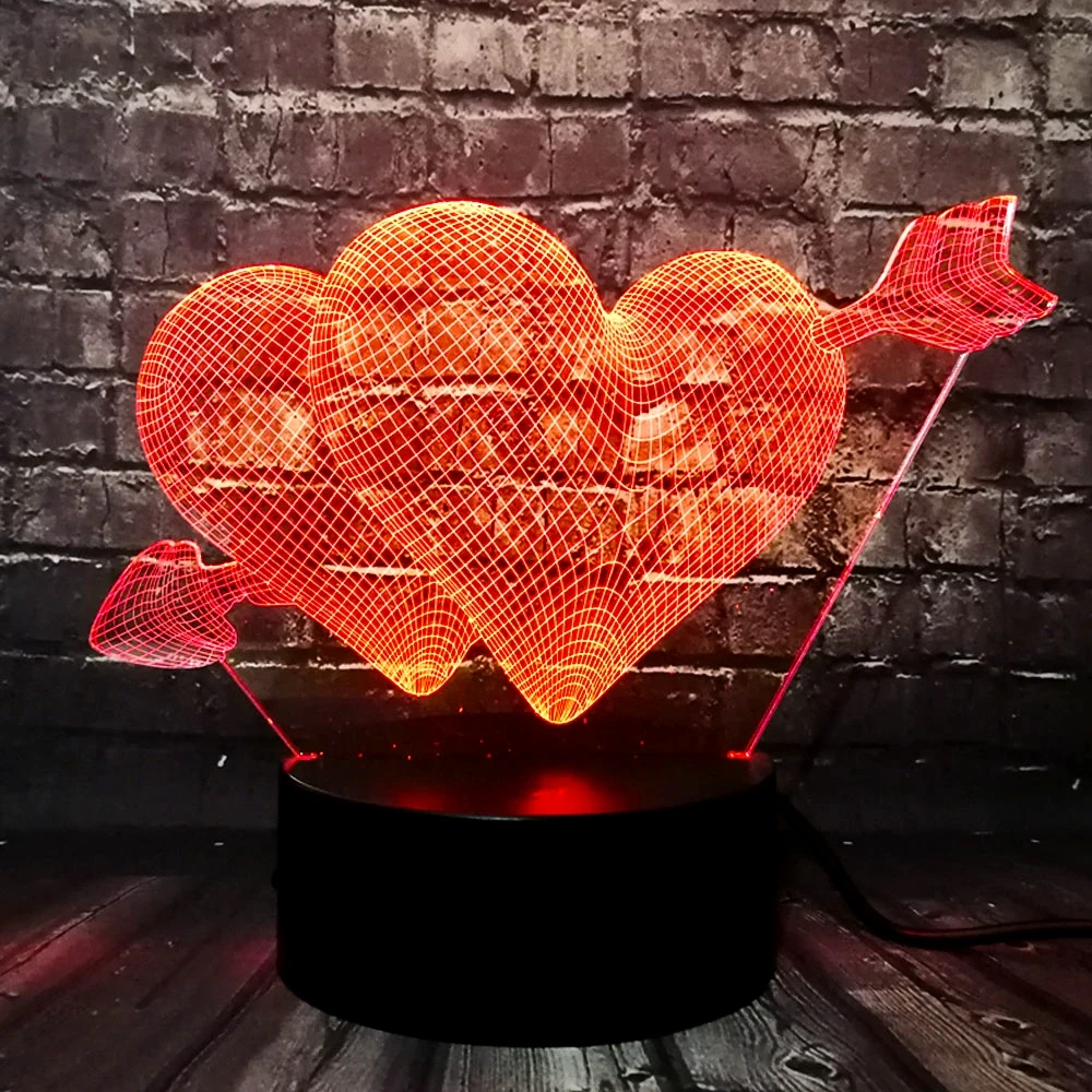 Романтичная светящаяся 3d-лампа с двойной стрелой в виде сердца светодиодная USB