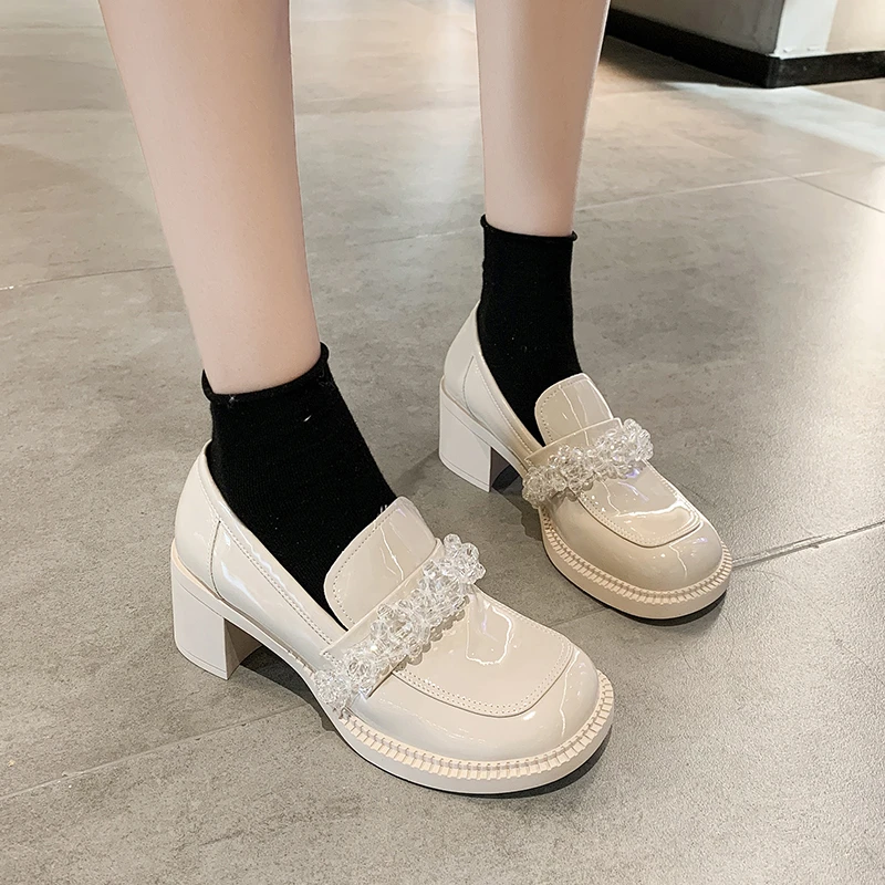 

Женские туфли на толстой подошве, удобные туфли в британском стиле на высоком каблуке, весна-осень 2021