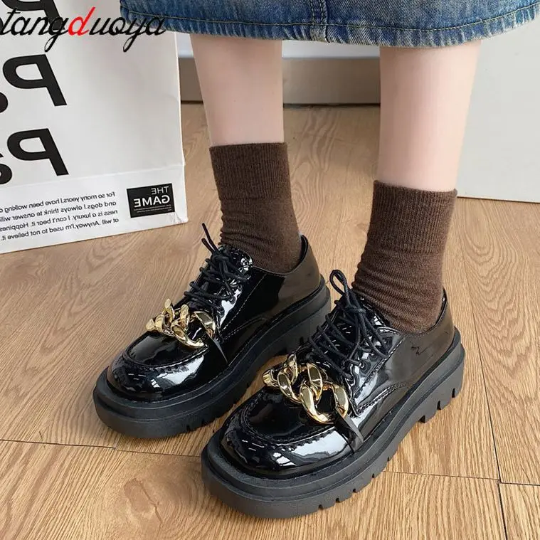 

Chain Women's shoes platforms lolita shoes School Uniform shoes Jk Student Shoes Kawaii Round Toe Platform Mary Janes oxford