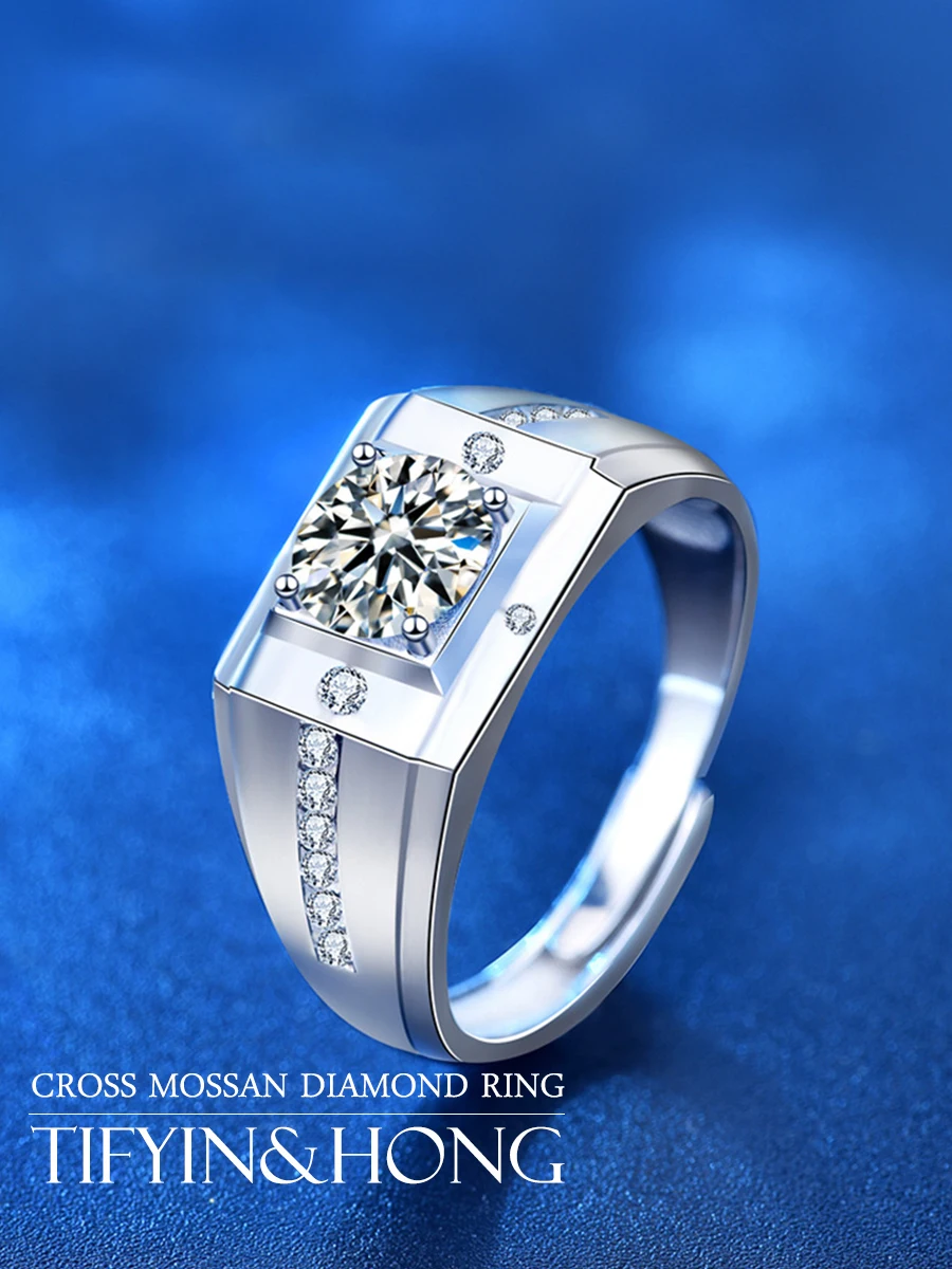 

100% Moissanite Cross Men's Ring Two Carats High Quality Artificially Made S925 Silver Wedding Engagement Couple Gift Jewelry