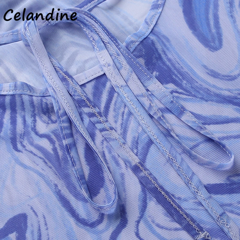 

Celandine Tie Dye Print Women Strap Sleeveless Sexy Long Bodycon Dress 2021 Summer Casual Party Club Fashion Mesh Chic Dresses