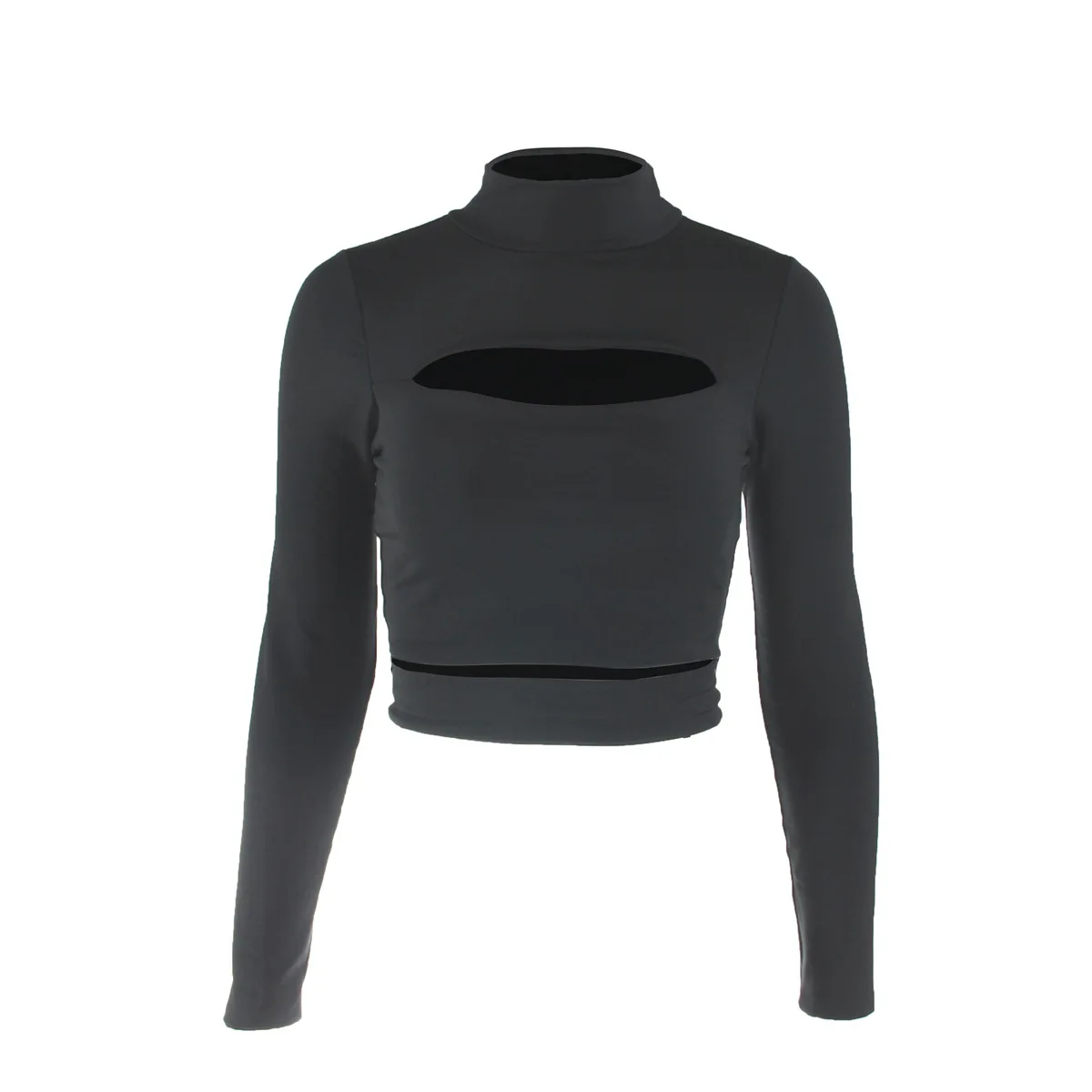 

VISNXGI Knitted Turtleneck Top Women Hollow Out Casual Long Sleeve T Shirt Skinny Autumn Spring Slim Tee Lady Black Clothing