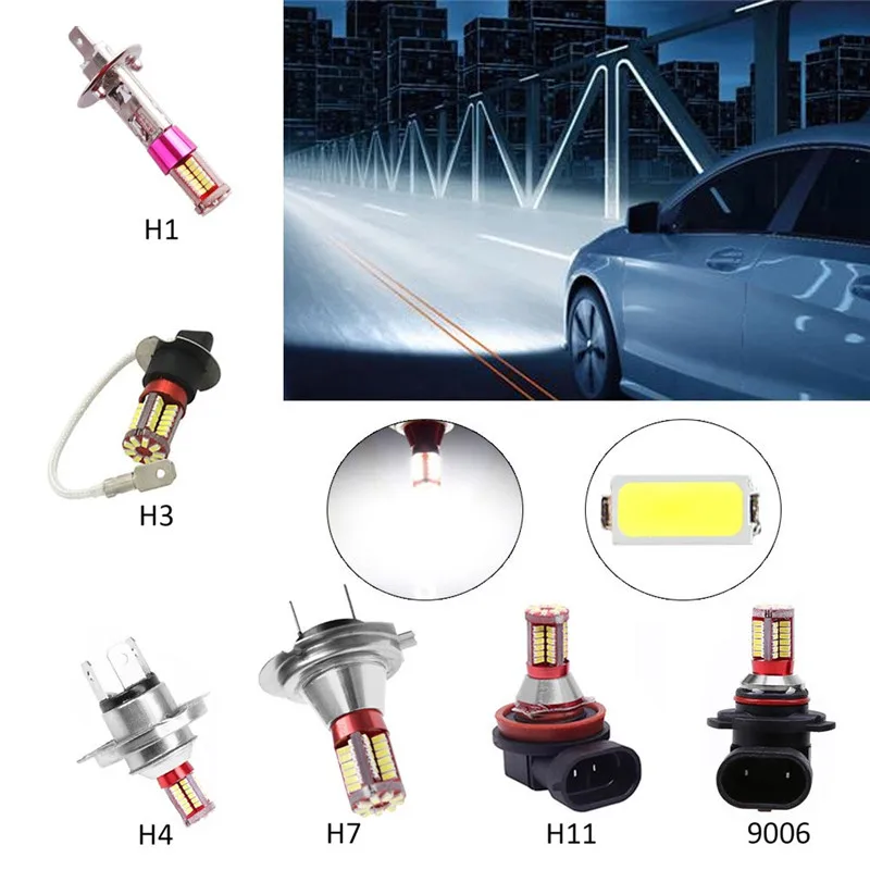1 шт. Автомобильные светодиодные лампы H1 H3 H4 H7 H11 9006 4014 57 SMD 6000K | Автомобили и