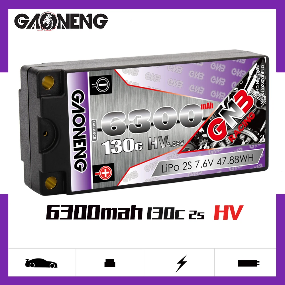 Аккумулятор Gaoneng GNB 6300 мАч 2S 7 6 в HV 130C/260C жестком корпусе для гоночных машин 1/10 RC B5M 22