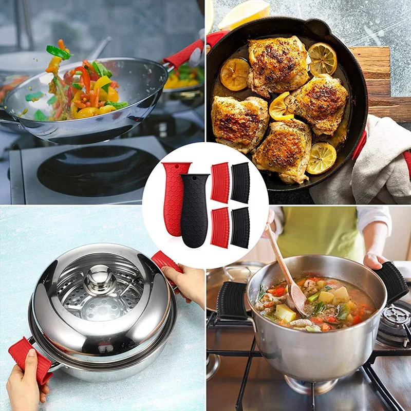 

6 Pieces Silicone Hot Handle Holder Cover Set Heat Resistant Pot Handle Sleeve Non Slip Pot Holder Sleeves Kitchen Cookware