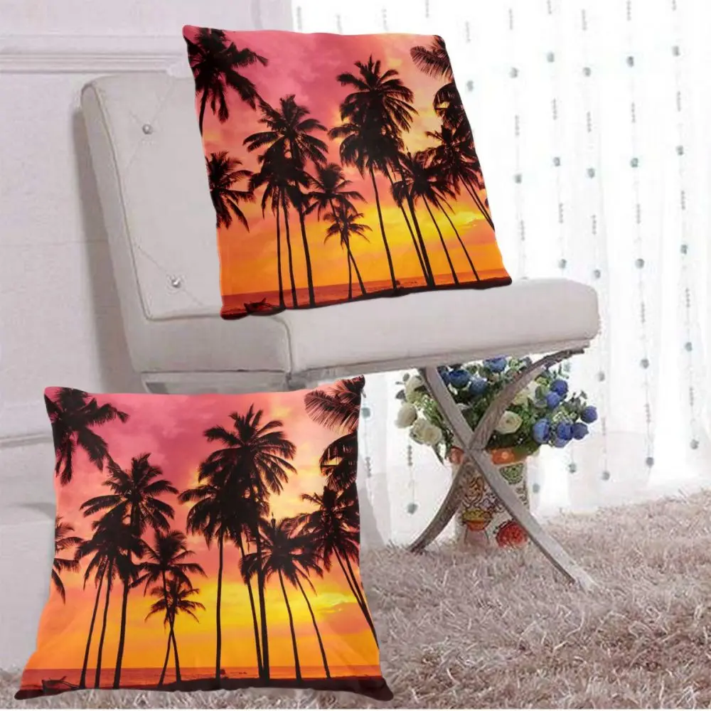 

Pillow Case Cover Palm Trees Silhouettes On Tropical Beach Home Decorative 2 Pieces Zipper Throw Cushion Case for Sofa and Bed