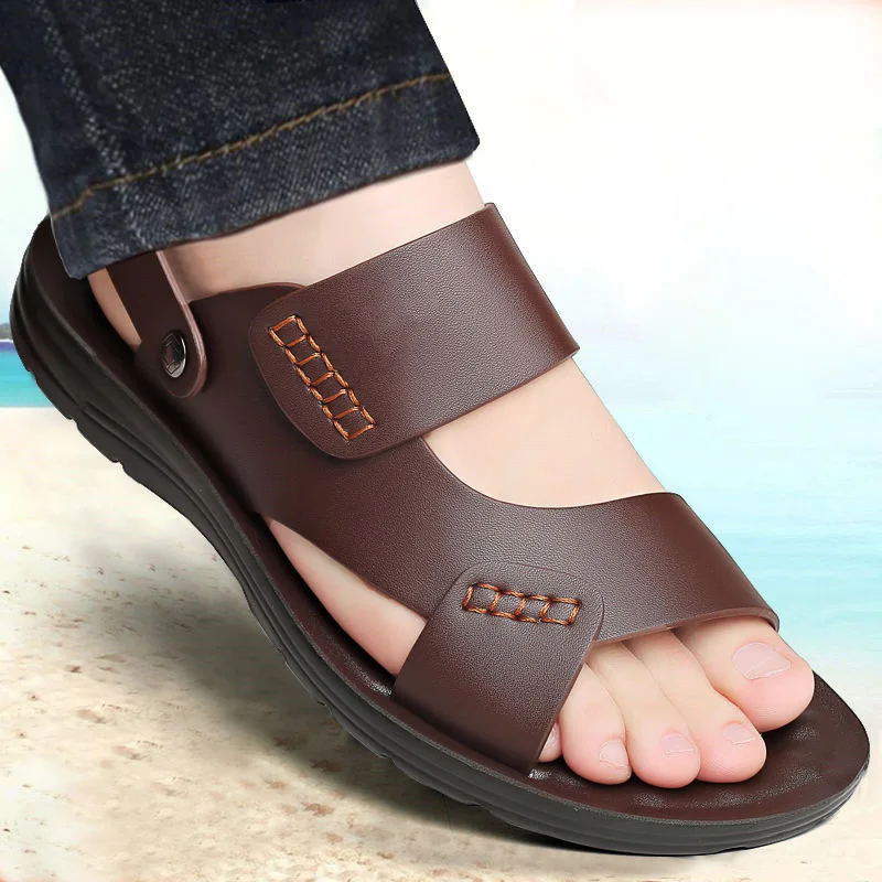 

Summer Sandals Men Leather Classic Roman Open-toed Slipper Outdoor Beach Rubber Shoes Flip Flop Water Drop Shipping