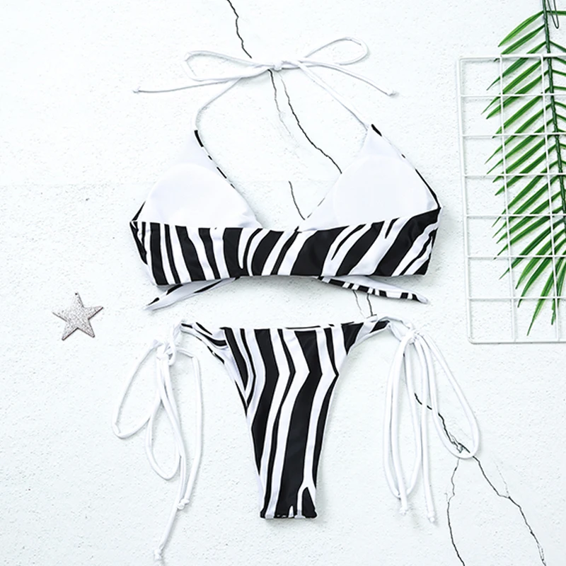 Женский комплект бикини с принтом зебры купальный костюм пуш-ап на бретельках