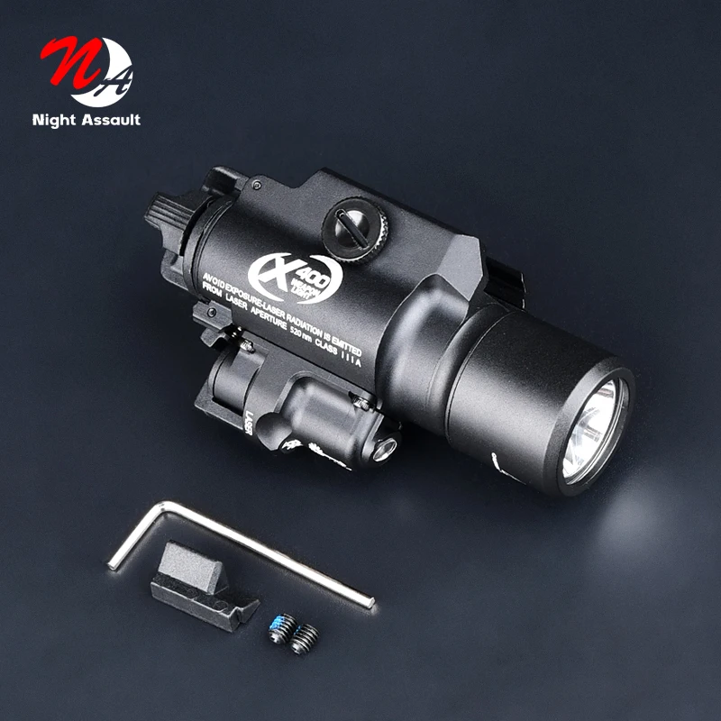 

Мини-лампа для оружия Airsoft X400VX400Ultra, светильник с зеленым лазером, 20 мм, крепление на планку Пикатинни, 450 люмен, X400U Glock светильник для пистолет...