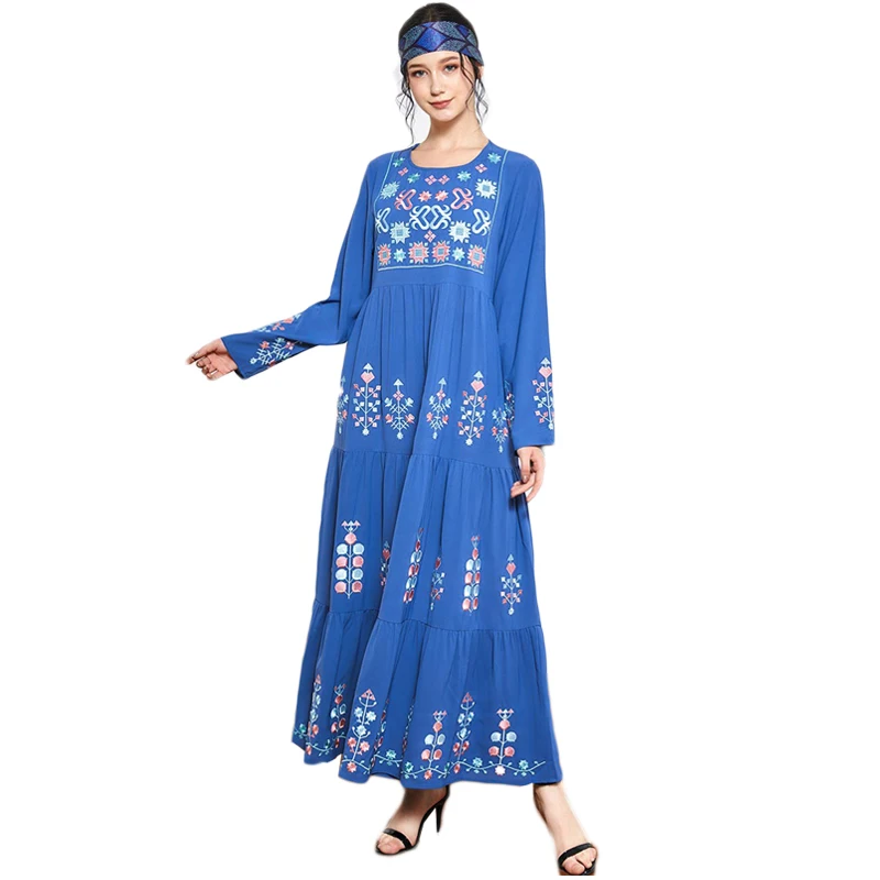 

Plus Size Muslim Women Abaya Arab Jilbab Embroidery Long Dress Ramadan Islamic Ethnic Vintage O-neck Maxi Robe Kaftan Fashion