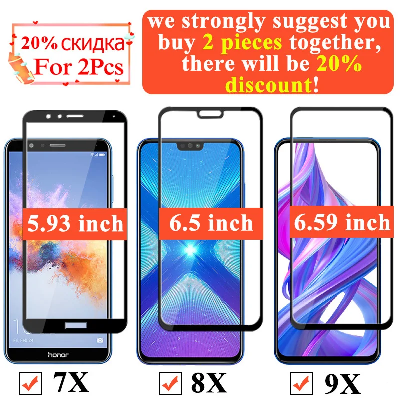 Закаленное стекло Honor 8X для Huawei Honor8x Honer 7X защитная пленка Honor7x Xonor 9X экрана Huawey X8 X7