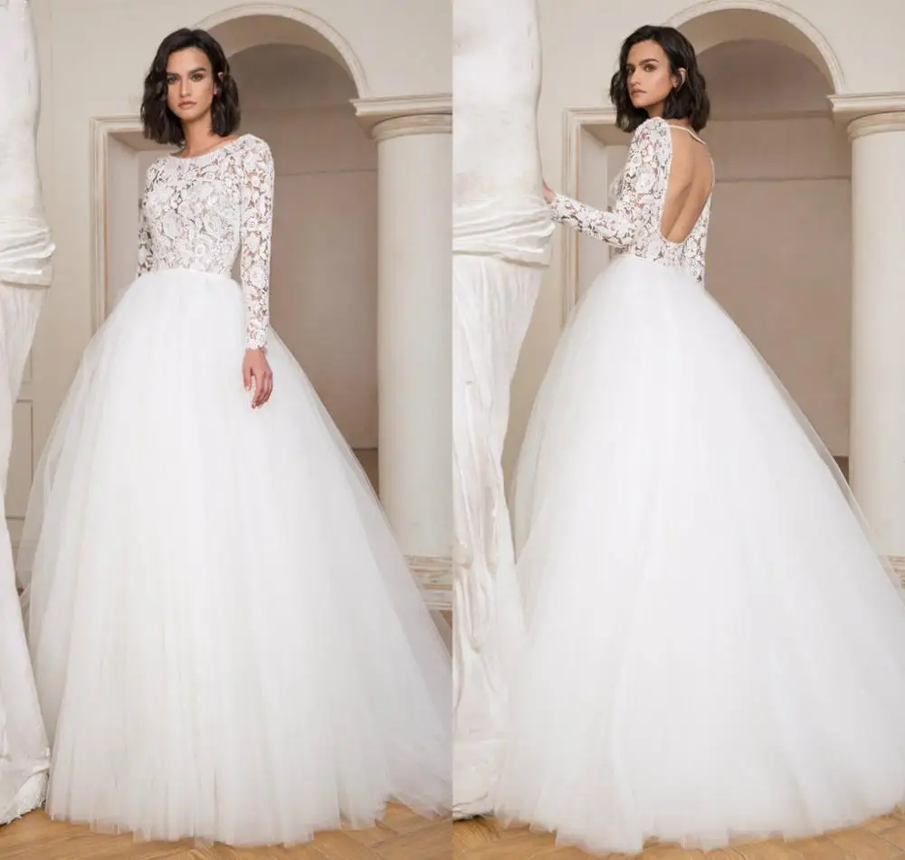 

Свадебное платье с длинным рукавом и аппликацией, кружевное свадебное платье на заказ, сексуальное свадебное платье с открытой спиной и шле...