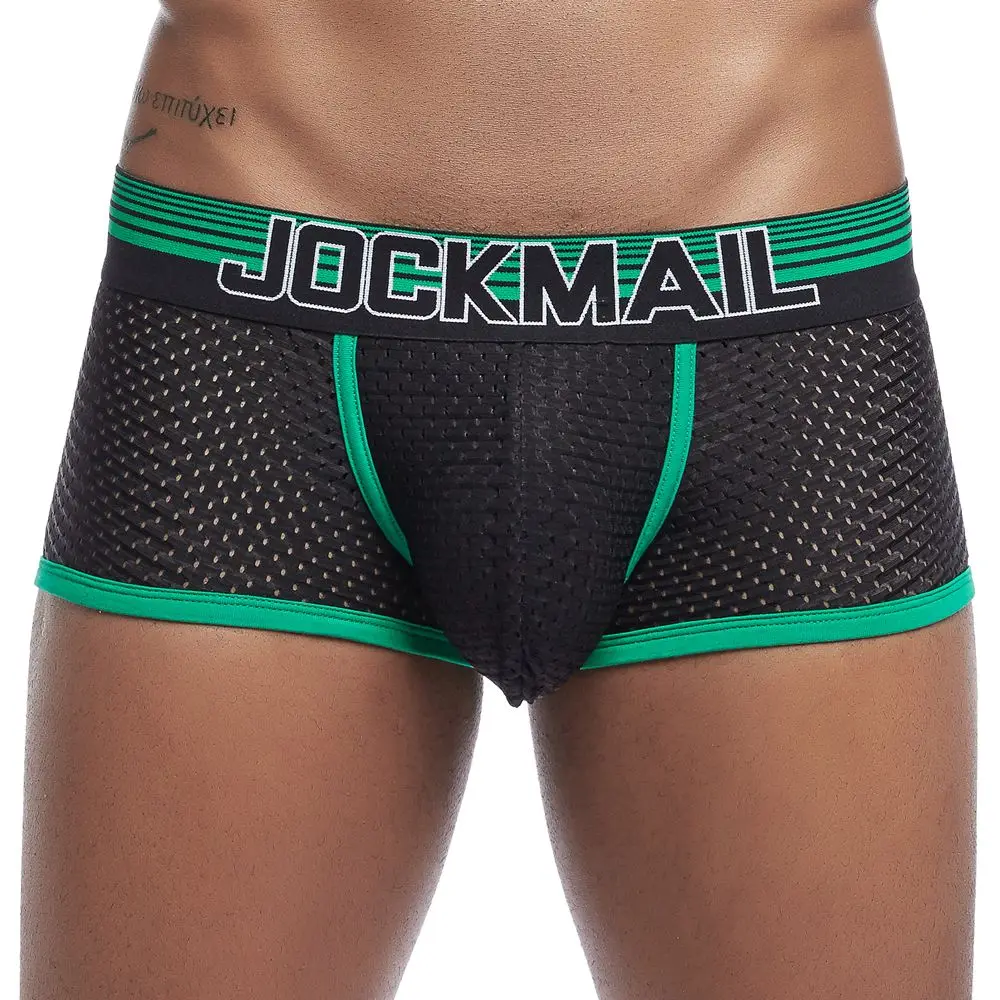 JOCKMAIL, мужские трусы, дышащие боксеры, хлопковое Сетчатое Мужское нижнее белье, u-образный выпуклый мешочек, сексуальные трусы, набивные листья, домашняя одежда, шорты
