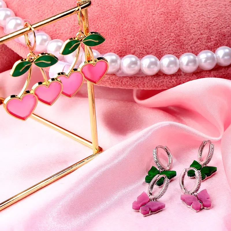 JJFOUCS новые модные розовые вишневые фрукты Висячие серьги для женщин