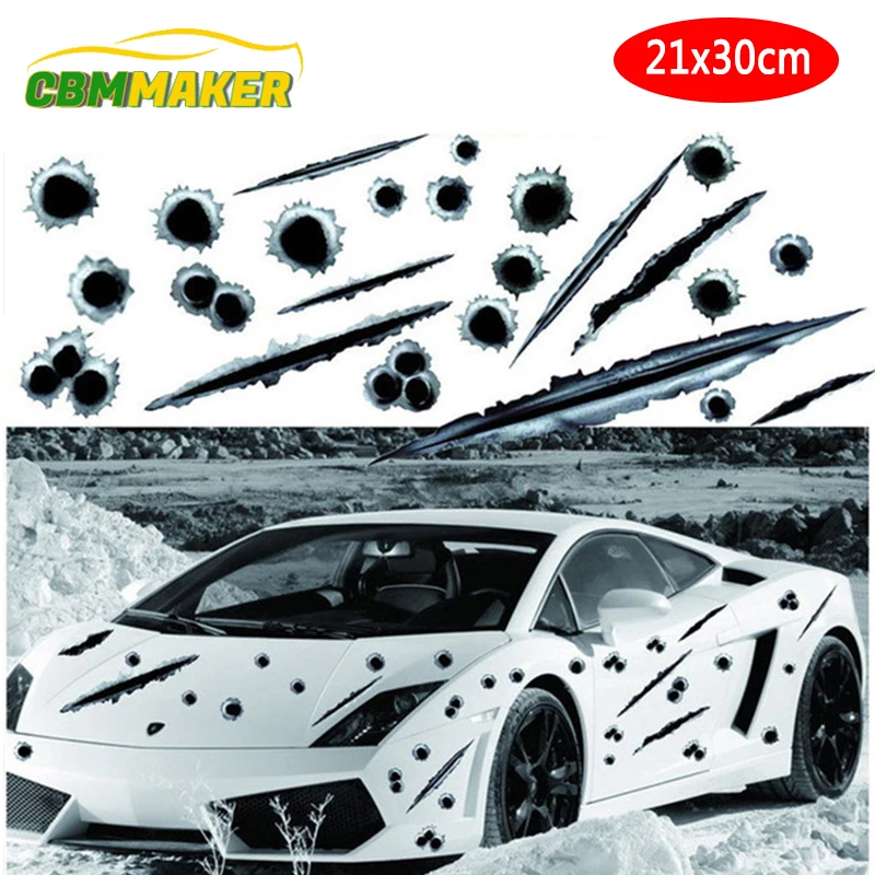 

Simulation Car Bullet Hole Crack Car Sticker 3D Bullet Hole Funny Decal Car-Scratch Bullet Hole Waterproof Stickers New