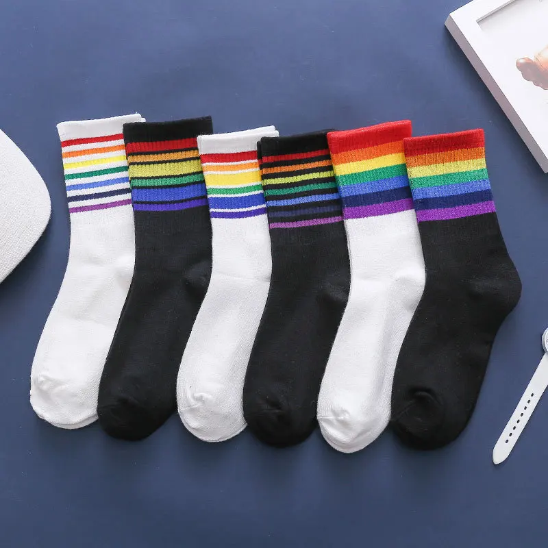 Новинка 2020 модные радужные носки средней длины Свободные повседневные хлопковые