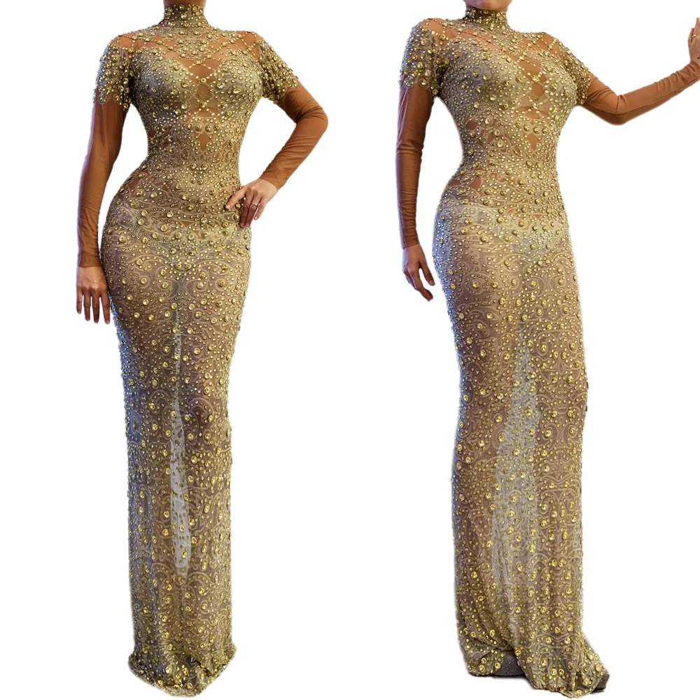 Прозрачное Сетчатое платье с кристаллами женское сексуальное стразы для