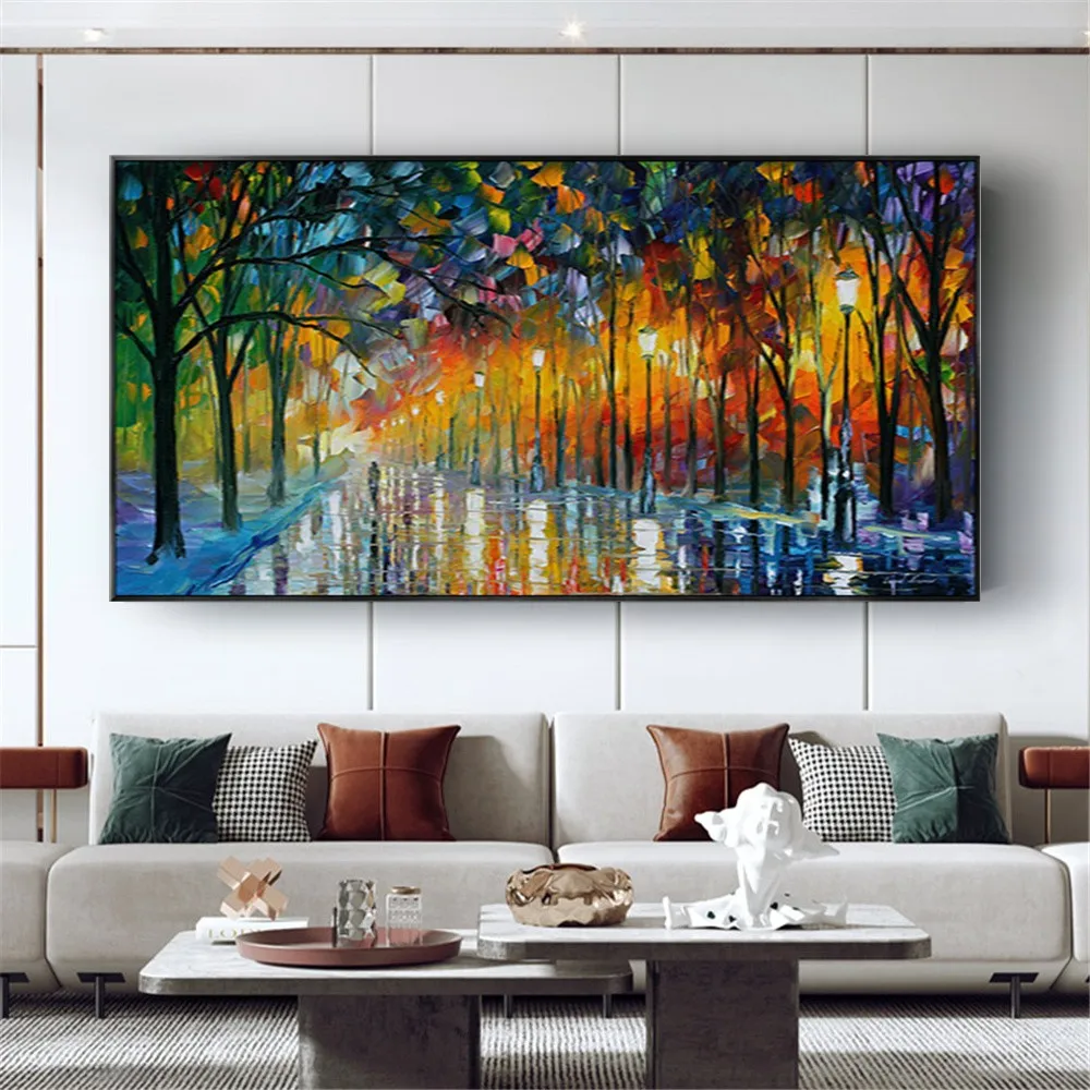 

Handpainted Oil Painting On Canvas Knife Thick Oil Street View Modern Wall Art Picture Handmade For Room Home Decor No Framed