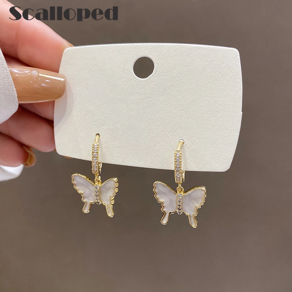 

SCALLOPED Sweet Temperament Butterfly Drop Earrings 2021 New French Luxury Exquisite Drip Glaze Women Statement Trend Jewelry