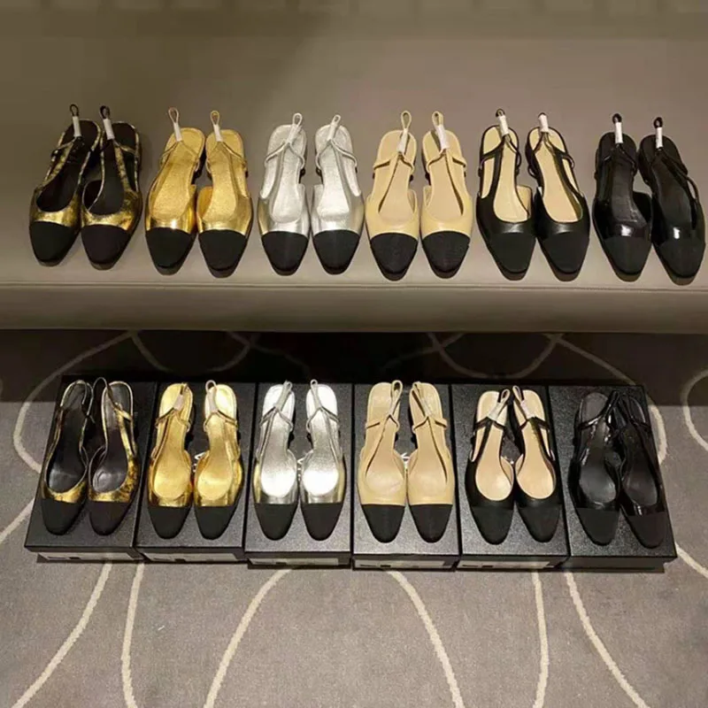 

Women's Shoes Genuine Leather Ladies Sandals Luxury Designers Casual Shoes Mixed Colors Heels Shoes Round Toe Shoes For Women