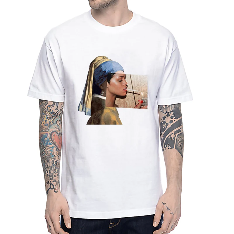 

Vermeer Girl with The Pearl Earring Famous Painting Art Masterpiece T Shirt Funny Design Tops Cotton Casual Tsse Unisex