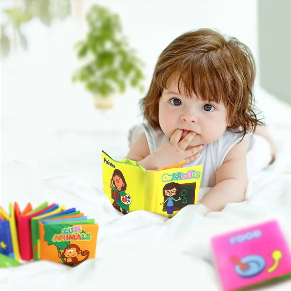 Baby Early Education Cognitive Toys Animal Cartoon Word Book Non-Toxic Intelligence Development Toy Soft Cloth Book