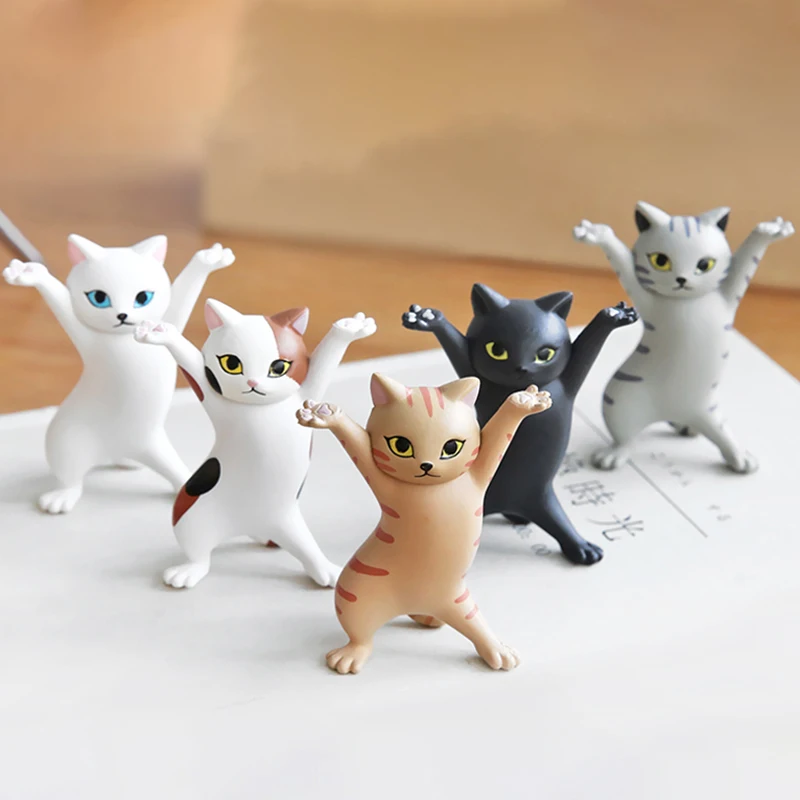 

5pcs Japanese Cat Pen Holder Kids Toy Birthday Gift Weightlifting Carrying Coffin Cat Pen Holders Figurines Home Decoration
