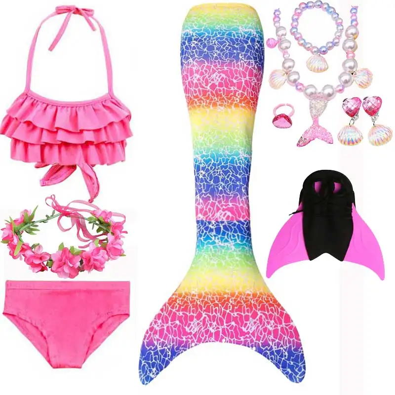 

Детский костюм Русалочки с моноластами для девочек, пляжная одежда для косплея, праздничное платье, купальный костюм русалки на Хэллоуин
