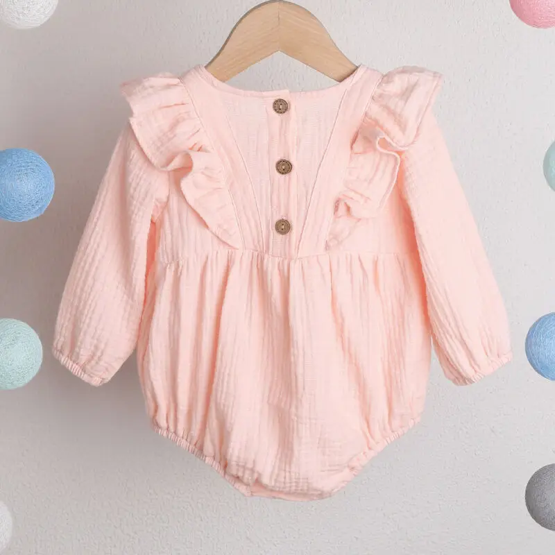 Осенняя одежда для маленьких девочек хлопковое боди с оборками и длинным рукавом