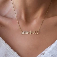 personalized name necklace stainless steel diamond pendant custom name with heart beat box chain best jewelry gift for women