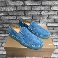low top pale blue real leather loop rivets fashion red bottom flat shoes men spikes casual sports shoes woman loafers sneakers