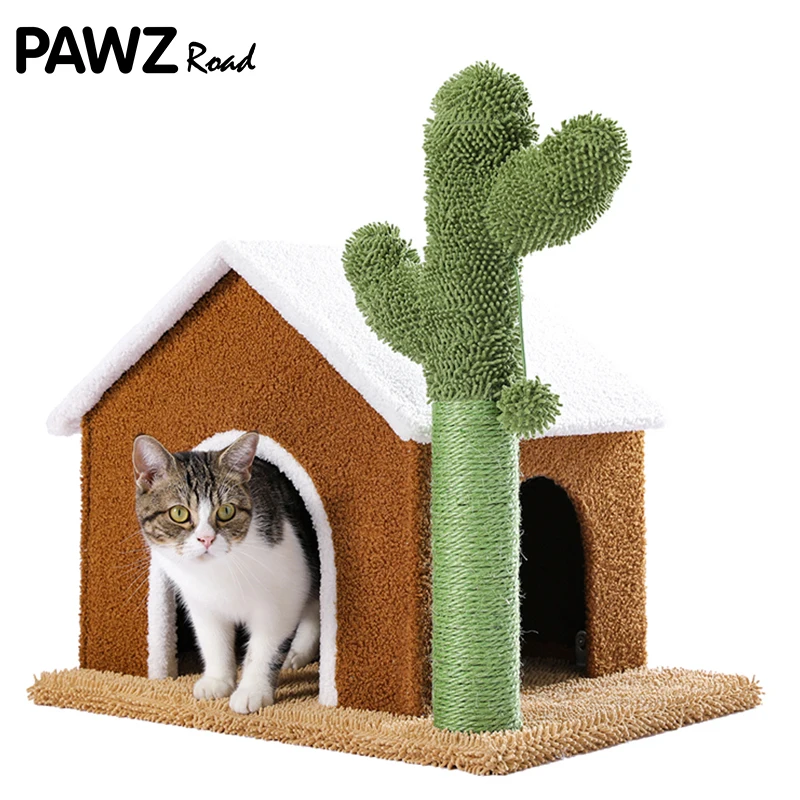 

Cute Cactus Cat Scratching Post With Ball Cat Spacious House Indoor Sleepy Nest Kitty Climbing Condos rascador gato arbre à chat