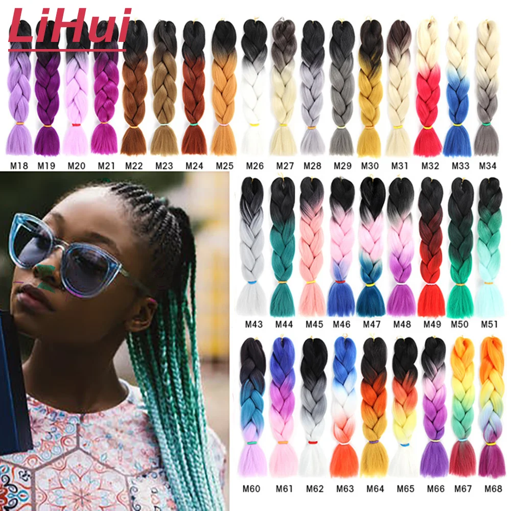 

LIHUI Synthetic hair Braids Ombre Braiding Hair Extension Box Braid Hair Pink Purple Yellow Golden Colors Crochet brai