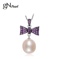gn pearl real 925 sterling silver 10 11mm natural freshwater pearl bowknot pendants jewelry women necklaces chain choker gnpearl