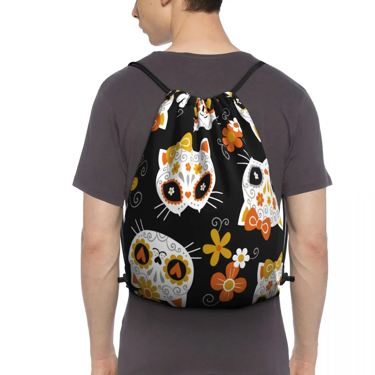 Складной рюкзак-веревка для тренажерного зала улицы милый кот сахарные черепа и