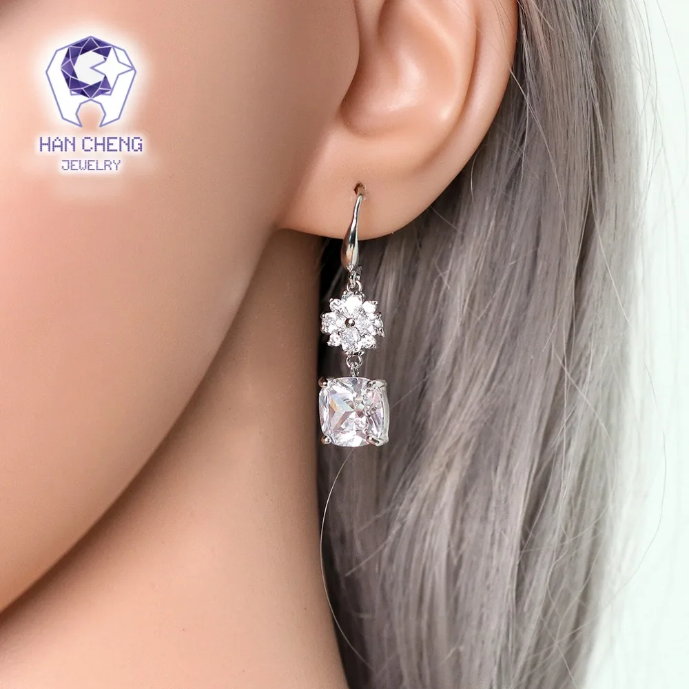 Новые модные висячие серьги HanCheng с крючком цветком из драгоценного камня и