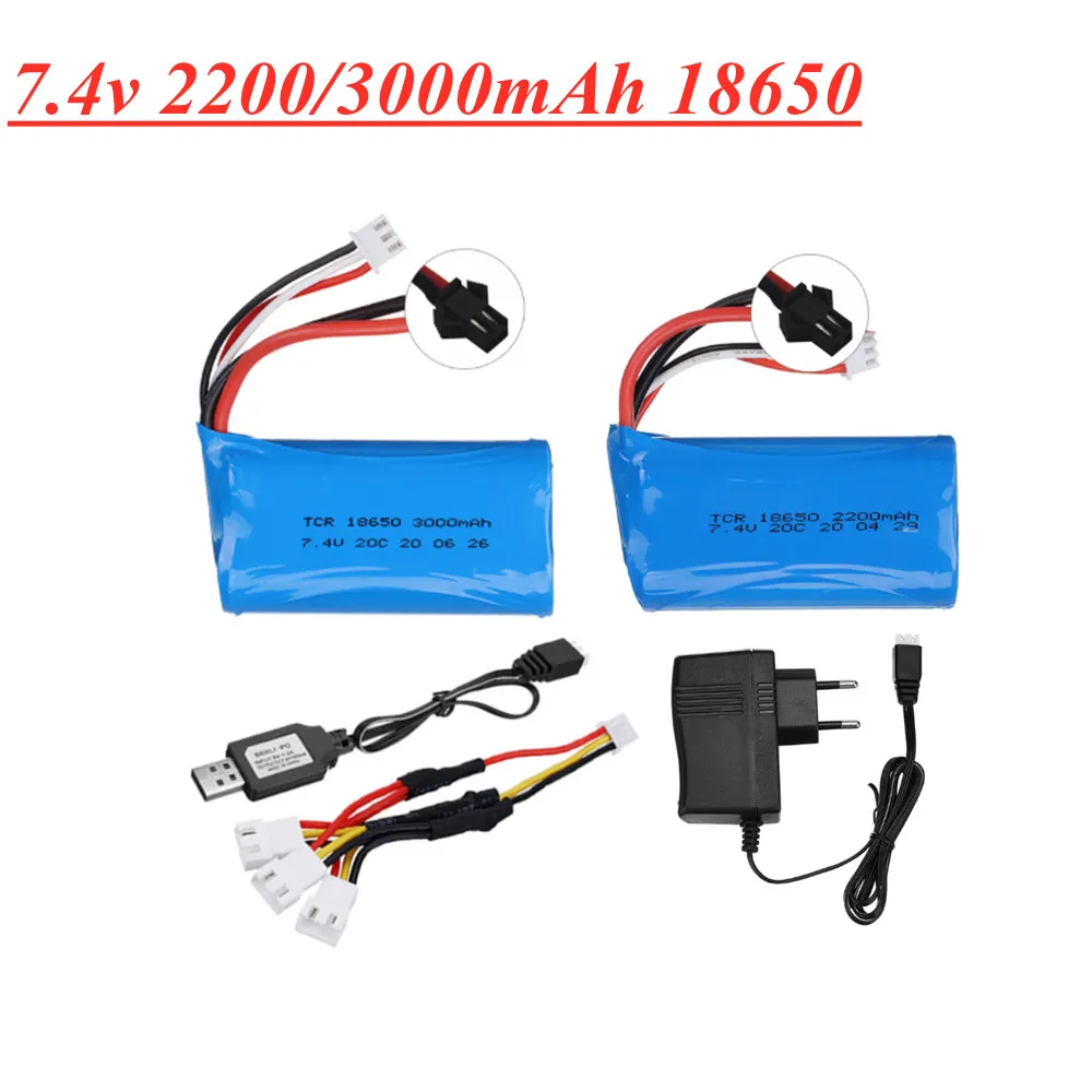 

7,4 В 2200 мАч/3000 мАч 18650 литий-полимерный аккумулятор для WPL MN99S D90 U12A S033g Q1 H101 радиоуправляемые лодки автомобили танки дроны Запчасти 2s 7,4 В батар...