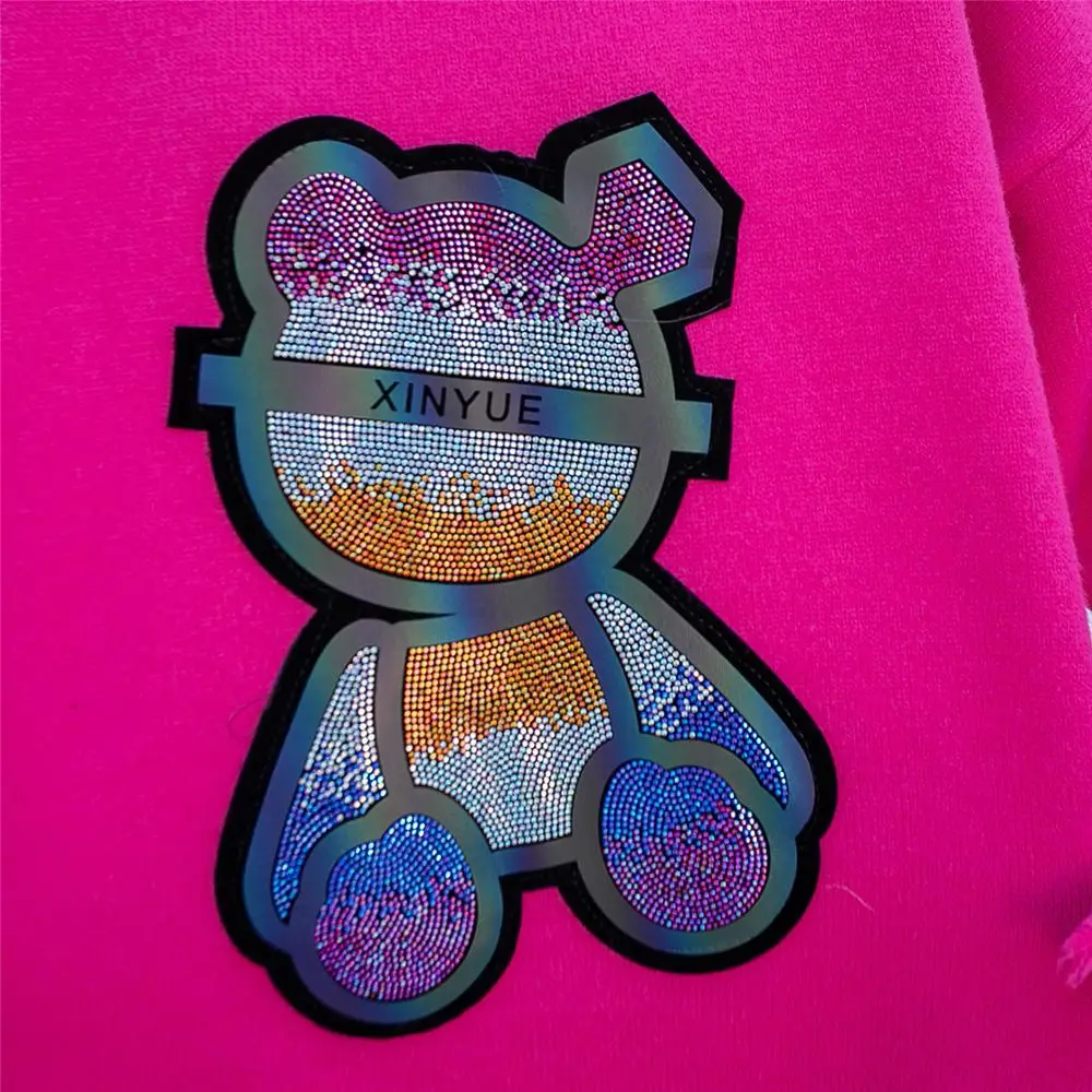 

cartoon sequined cut hem pullover tops female Hot Rhinestone Loose Sweater Cute women