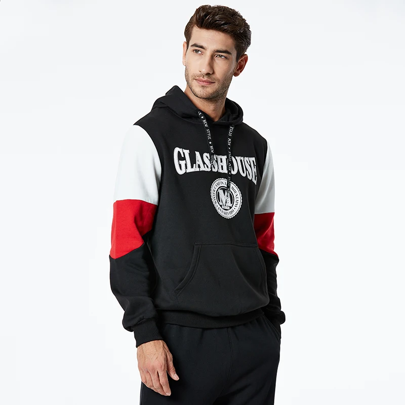 GLO-STORY 2020 Весна Мужская мода Лоскутные толстовки с длинным рукавом карман уличная