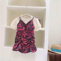 toddler kids clothes girl 2022 summer fashion short sleeve top sling floral dress 2pcs girls clothes set toddler girl outfits