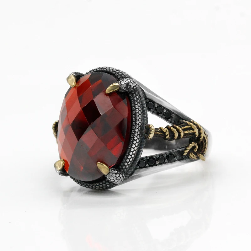 Настоящая искусственная Серебряная красная каменная значок кольцо с