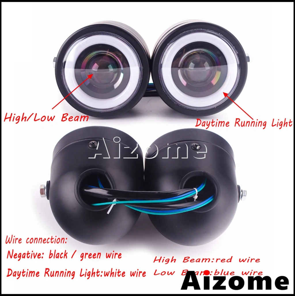 Мотоцикл светодиодный двойная фара пользовательские Винтаж фары двойные