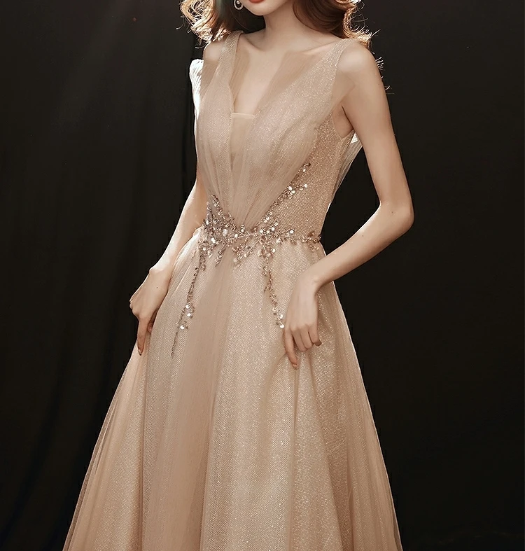 

Платье для выпускного вечера телесного и розового цвета, ТРАПЕЦИЕВИДНОЕ, с блестками и V-образным вырезом, Свадебные Вечерние наряды принце...
