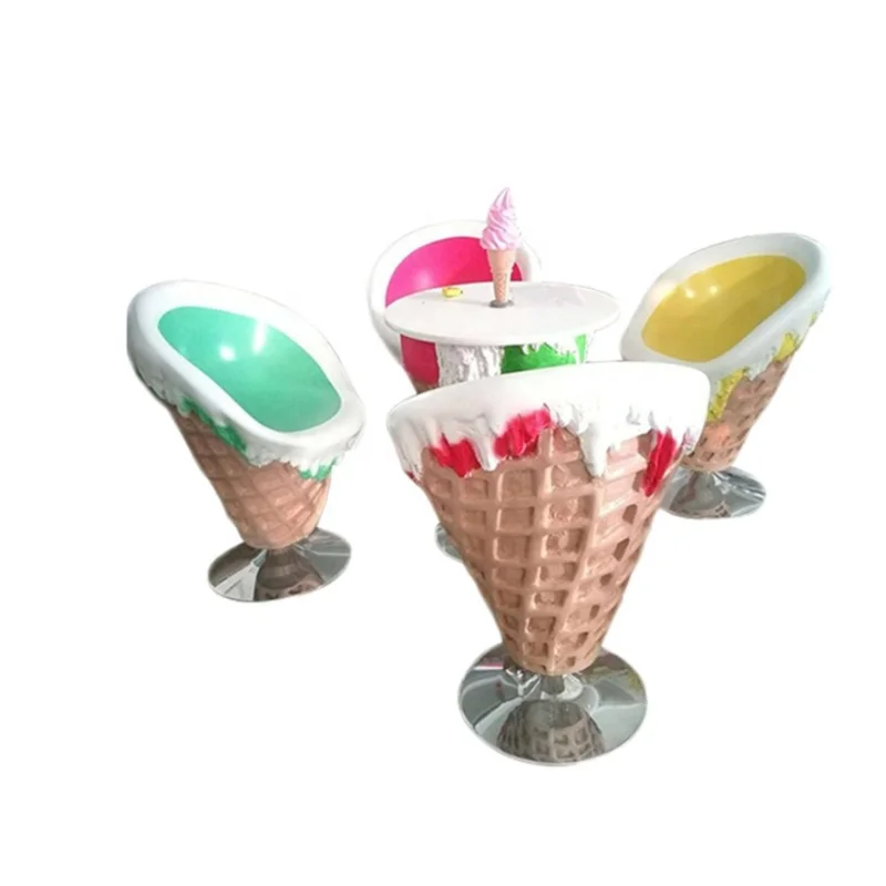 

Fiberglass waterproof outdoor furniture display Ice cream Chair and Table