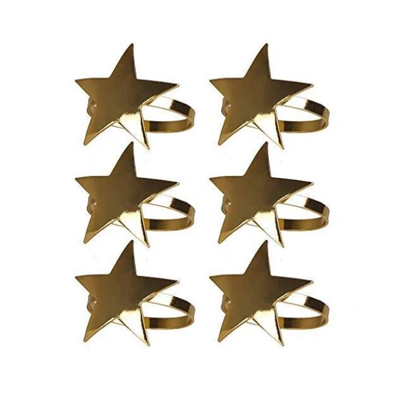 

6 Pcs Five-Pointed Star Napkin Ring, Christmas Napkin Ring Suitable For Holiday Parties, Dinners, Wedding Receptions,Etc