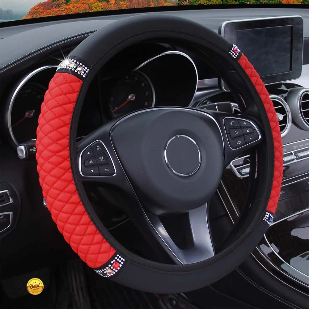

Bling Crystal чехол рулевого колеса автомобиля, легко устанавливаемая ступица автомобиля, не двигается, чехол на руль из искусственной кожи для ...