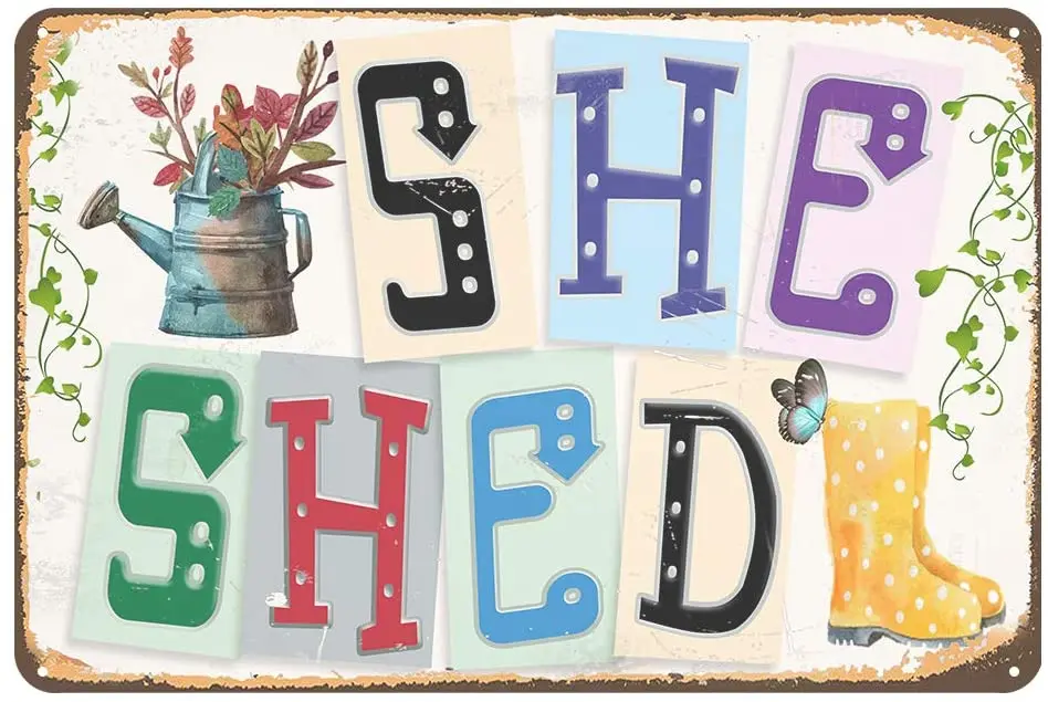

Metal Tin Sign She Shed Home Interior Living Room Bedroom Old-fashioned Wall Decoration Retro Art Square Metal Sign 8X12 Inch